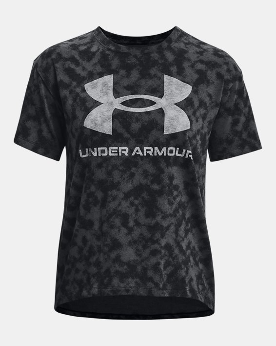 T-shirt épais à manches courtes imprimé UA Logo pour femme, Black, pdpMainDesktop image number 4